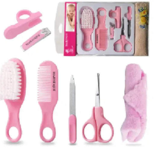 Baby Comb, Brush, Nail Clipper, Cuticle Scissor & File Set In Window Box