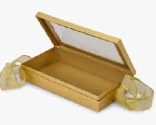 Golden Chocolate Box With Window And Ribbon Bow, 12 Sections, Per Piece
