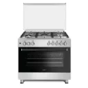 MIKA Standing Cooker, 90cm x 60cm, 5 Gas Pool Jet Burners (2 Wok), FLAME FAILURE SAFETY, Auto Ignition, 10 Function Full 90cm Electric Oven (Air Fry+Convection Fan), Rotisserie, Half Inox