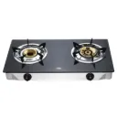MIKA Gas Stove, Glass Top, Double Burner, Black